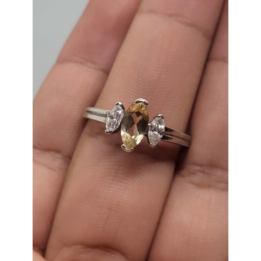 925 Sterling Silver Citrine And Zirconia Ring Size 11